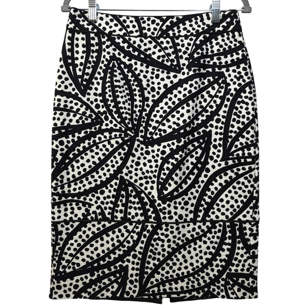 Ann Taylor Pencil Skirt Womens 4 Black White Jacquard Leaf Print Career Office